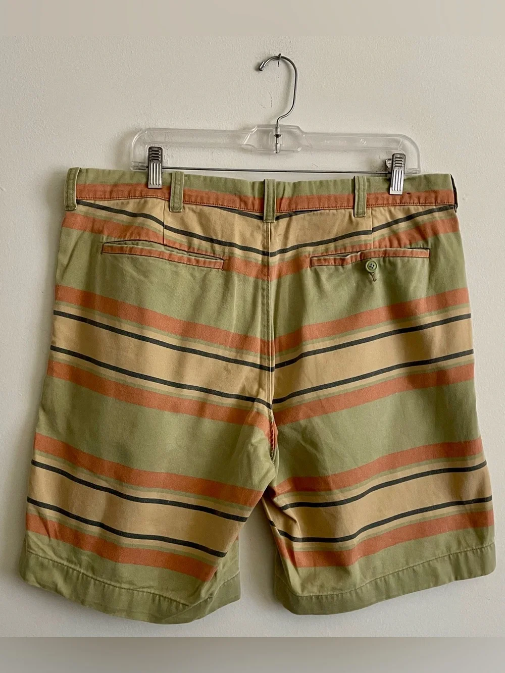 🫒 J. Crew Men’s Olive Green Striped Cotton Flat-Front Shorts 🫒